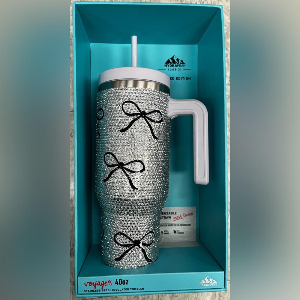 *NEW* Hydrapeak Voyager 40 oz Rhinestone Ribbon Bow Water Bottle